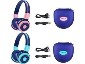 2 Pack of SIMOLIO Wireless Bluetooth Headphones for Kids with 75dB85dB94dB Volume Limit Kids Headphone with Mic  Hard Case Children Headphones with Share Jack for Girls BoysToddlers PinkMint