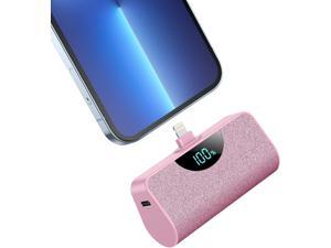Small Power Bank for iPhone 5200mAh LCD Display High Speed Charging Portable Charger Mini Plugin Battery Pack Compatible with iPhone 1414 Pro Max131211XRXS876 PlusAirpodsiPadPink
