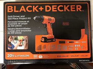 Black and Decker 20V Max Drill Driver and 100Piece Project Kit  Includes Bag  BDC120VACA