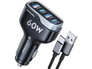 SUNDAREE 4 USB Ports Car Charger Adapter 40W Fast Charge Dual QC 30 18W  PD 20W Car Phone Charger Compatible with iPhone Samsung Galaxy Huawei
