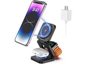 KU XIU X55 Fast Wireless Charger Magnetic Foldable 3 in 1 Charging Station for iPhone 14131211ProXMaxXSXR8Plus 5W Portable Charger for Apple Watch765432SE for Airpods32Pro Black