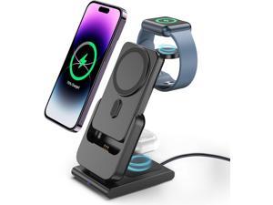3 in 1 Wireless Charging Station for Magsafe Charger Stand for iPhone 14 13 12 Series 5000mAh for Magsafe Portable Charger for Apple Watch Airpod Travel Magnetic Wireless Charger for Apple Device