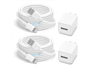Apple MFi Certified iPhone Chargers 10 FT2Pack Extra Long Lightning CableiPhone Charging Transfer Cord with USB Plug Wall Charge Cube Travel Adapter for iPhone 12 11 Pro Max SE Xs X 10 8 7 6 Plus 5S