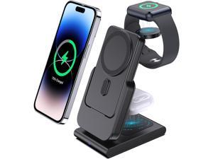 Wireless Charging Station for Apple Magsafe Charger 3 in 1 Travel Magsafe Charger Stand for iPhone 14 Pro Max Air Pods iWatch Portable 5000mAh Power Bank Battery Pack Travel Charger Essentials