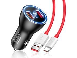 Car Charger 80W for OnePlus 11 10 Pro SuperVOOC Car Charger Dual USB Car Charger Adapter LED Display Warp Charger 65W for OnePlus Pad 10T Nord 9 Pro 8 7T 6 6T 5 5T Buds Pro with 33FT USB C Cable