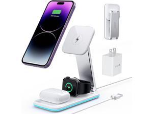 Magnetic Charging StationHohosb 3 in 1 Foldable Wireless Charger StandCompatible with Magsafe Charger for iPhone 141312 Series AirPods Pro32Apple WatchiWatch18W Adapter IncludedWhite