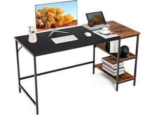 FOLUBAN Computer Desk, Home Office Desk with 2 Storage Shelves on Left or  Right, Modern Writing Desk, Simple Wooden Study Table, Oak 55 inch.