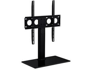 Universal Tabletop TV Stand Base  Replacement VESA Desktop Center Mount Bracket with AV Media Glass Shelf Fits 27 29 30 32 37 40 47 50 55 Inch TVs Height Adjustable VESA 400x400 Black