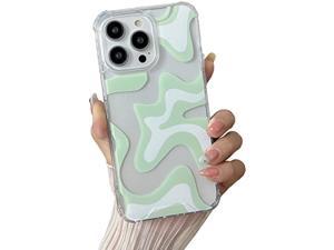 Sayoaho Compatible with iPhone 12 ProiPhone 12 Phone Case Cute Art Wavy Painted for Women Girls Soft TPU Edge PC Back Protective Shockproof Phone CaseGreen iPhone 12 ProiPhone 12