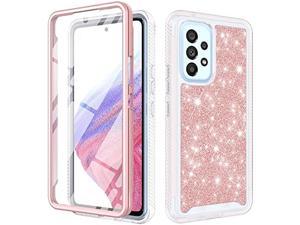 TJS Compatible for Samsung Galaxy A53 5G Case with Builtin Screen Protector FullBody Drop Protector Cover Glitter Bling Cute Girls Women Design Hybrid Phone Case Rose Gold