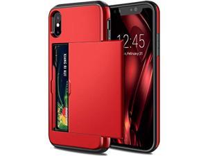 SAMONPOW iPhone X Case iPhone 10 Case Hybrid iPhone X Wallet Case Card Holder Shell Heavy Duty Protection Shockproof Anti Scratch Soft Rubber Bumper Cover Case for iPhone X 58 inch Metallic Red