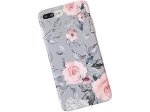 YeLoveHaw iPhone 8 Plus  7 Plus Case for Girls Flexible Soft Slim Fit FullAround Protective Cute Phone Case Cover with Purple Floral and Gray Leaves Pattern for iPhone 7Plus  8Plus Pink Flowers