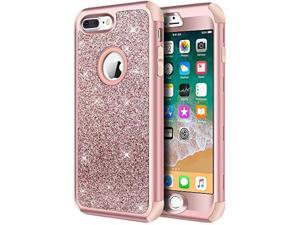 Hython iPhone 8 Plus Case iPhone 7 Plus Case Heavy Duty Defender Protective Case Bling Glitter Sparkle Hard Shell Armor Hybrid Shockproof Rubber Bumper Cover for iPhone 7 Plus and 8 Plus Rose Gold