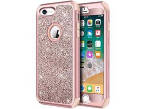 Hython Designed for iPhone 8 iPhone 7 Case Heavy Duty FullBody Defender Protective Case Bling Glitter Sparkle Hard Shell Hybrid Shockproof Rubber Bumper Cover for iPhone 7 and iPhone 8 Rose Gold