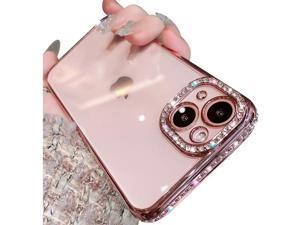 Casechics Compatible with iPhone CaseLuxury Glitter Bling Sparkly Diamond Electro Plated Frame Edge Border Full Body Protective Clear Soft Shockproof Cover Phone Case PinkiPhone 13