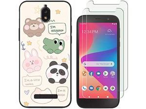 Tonvizern for BLU View 2 B130DL Case with 2 Tempered Glass Screen Protectors Animals Pattern Design Slim Shockproof Protective Soft Silicone Phone Case Cover for Girls Women Boys White