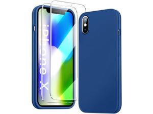 JTWIE 3 in 1 for iPhone X CaseiPhone Xs Case with Screen Protector Liquid Silicone Slim Shockproof Protective Phone Case for iPhone XXS 58 inch Navy Blue