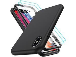 LeYi for iPhone 10 Case iPhone X Case with 2 x Tempered Glass Screen Protector for Men FullBody Shockproof Soft Liquid Silicone Phone Case Cover for iPhoneXXS10 Black