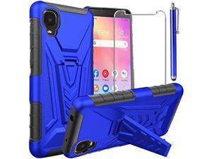 for Alcatel TCL A3TCL A30 Case with Tempered Glass Screen Protector Heavy Duty Protection Technology Builtin Kickstand Rugged Shockproof Protective Phone Case for Alcatel TCL A3 A509DL Blue