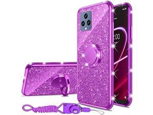 for TMobile Revvl 6 5G Case Not Revvl 6 Pro Case for TMobile T Phone 5GRevvl 6X Girls Women Glitter Cute Luxury Soft Silicone Clear Cover with Ring Stand Shockproof Protective Phone Case Purple