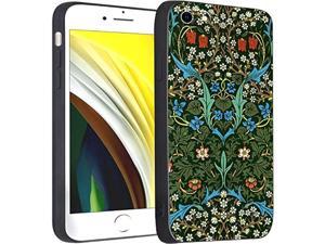Compatible with iPhone SE 2020Case SE 2022CaseiPhone 7 caseiPhone 8 case Cute Art Silicone Case with Design for Women Green Blooming Flower with Screen Protector Blackthorn by William Morris