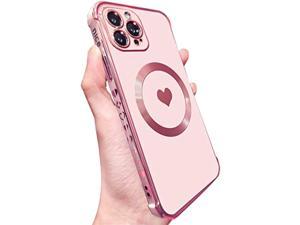 Rxuiael Magnetic Case for iPhone 13 Pro Max Case for Women Girls Compatible with MagSafe Soft Luxury Love iPhone 13 Pro Max Phone Case Raised Bumper Shockproof  13 Pro Max Cove Pink