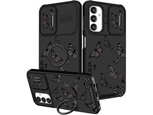 Funermei 2in1 for Samsung Galaxy A13 5G Case for Women Butterfly Cute Girls Phone Cover Girly Pretty Aesthetic Black Butterfly Design with Camera Cover and Ring Stand Funda for Samsung A13 5G Case