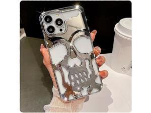 VirgoCCY iPhone 13 Pro Max Case Phone Case Matte Funny Gothic Horror Hollowed Cool Skull Skeleton Luxurly Plated Phone Case Soft TPU Cute Cellphone Cases Back Cover for Men Women Silver
