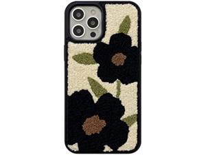 Tewwsdi Cute Flower Phone Case Compatible with iPhone 13 Pro Max 67 inch Retro Black Floral Soft Carpet Fuzzy Fluffy Girly Protective CoverBlack Flowers