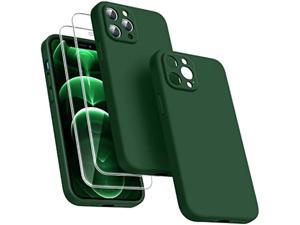 Dssairo 3 in 1 Compatible with iPhone 12 Pro Max Case Camera Protection with 2 Pack Screen Protectors Slim Liquid Silicone Phone Case for 12 Pro Max Shockproof Microfiber LiningAlpine Green