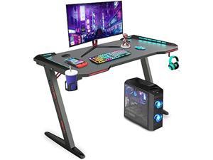 SK Depot Gaming Desk with RGB LED Lights 39 47 55 ZShape Computer Desk Professional Gamer Work Station with Cup Holder Headphone Hook and Handle Rack for Study Game and Work 47 Z
