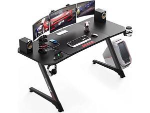 BOSSIN 55 Inch Ergonomic Gaming Desk Z Shaped Office Computer Desk with USB Gaming Handle Rack Gamer Tables Pro with Large Mouse Pad Stand Cup Holder and Headphone Hook for Game Study and Work