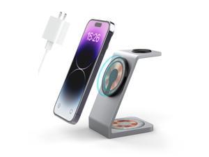 Aluminum Alloy Magnetic Wireless 3 in 1 Charging Station Fast Wireless Charging Station Compatible with MagSafe Charger Stand for iPhone 14 13 12 MiniMaxProPlus Airpods and Apple Watch