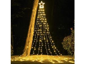 GYLEFY Christmas String Lights Outdoor 6.56ft x16 Lines 400LED Christmas Tree with Ring Waterfall with 8 Modes Timer Waterproof Xmas Tree Fairy Lights