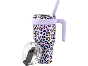 Sursip 40 oz Insulated Tumbler with Screw Lid  Stainless Steel Vacuum Cup with StrawHandle For ColdHot Drinks  SweatLeak Proof Fits Cup Holder Christmas Gifts for WomenMen Purple Leopard