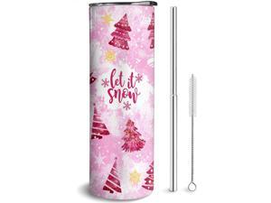 Mosdeim Pink Christmas Tree Tumbler 20 oz Travel Holiday Coffee Mug Pink Skinny Tumblers with Lid and Straw Stainless Steel Insulated Coffee Cups Christmas Gifts for Women Girls