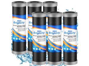 Brightify 10x25 5 Micron Carbon Water Filter Whole House Carbon CTO Water Filter Cartridge Replacement Fits Culligan D10A P5D DuPont WFPFC8002 SCWH5 GE FXWTC Whirlpool WHCFWHWC 6 Pack