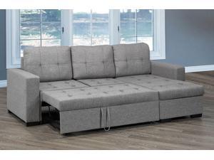 Grey Linen Pullout Sofa Sectional