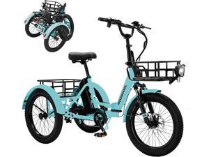 LILYPELLE Folding Electric Trike for Adults Foldable 1 Speeds Electric Trike 750W Motor 48V Removable Battery 20 Fat Tire 3 Wheel Electric Bicycle with Large Shopping Basket Cyan