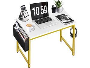DLisiting Small White Computer Desk  Modern Simple Home Office Writing Table for Bedroom Student Teens Study Small Spaces Work PC Laptop 31 inch Mini Vanity Desks Mesa de computadora White Gold