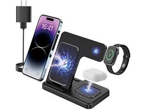 iPhone Wireless Charger Fast Charging 3 in 1 Wireless Charging Station for iPhoneIwatchAirpods Portable Cell Phone Charging Stand for Multiple Devices Charging Pad for Desk Travel Office Home