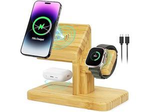 3 in 1 Wireless Charging Station for Apple Multiple Devices CAIROCK Fast Magnetic Bamboo Charger Stand Dock for iPhone 141312 ProMaxPlus for Apple Watch 8765432SE for Airpods Pro23