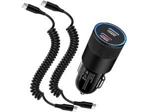 Type C Fast Car Charger for Samsung Galaxy Z Fold5Flip 54S23 UltraA54S22S21S20A14A13A53 5G Pixel 7a 7 6 5 60W Dual USBC Car Rapid Charger Adapter  2Pack 3FT Android Coiled USB C PD Cable