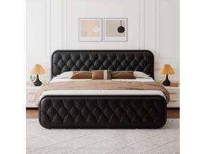 King Size Metal Bed FrameHeavyDuty Platform Bed with OvalShaped Faux Leather Headboard12 UnderBed StorageStrong Slats SupportNoiseFreeEasy AssemblyBlack