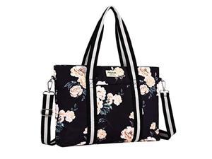 MOSISO Laptop Tote Bag for Women 17173 inch Canvas Camellia Multifunctional Work Travel Shopping Duffel Carrying Shoulder Handbag Compatible with MacBook Notebook and Chromebook Black