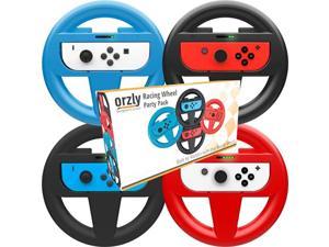 Orzly Nintendo Switch  OLED Console Steering Wheel 4 Pack for Mario Kart 8 Deluxe Nintendo Switch Mariokart Switch Steering Wheel Joycon Controller Attachments 2X Black 1x Wheel 1x Red