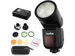Godox V1N Flash with Godox AKR1 Accessories kit for Nikon 76Ws 24G TTL Round Head Flash Speedlight 18000 HSS 15 sec Recycle Time 2600mAh Lithimu Battery 10 Level LED Modeling Lamp