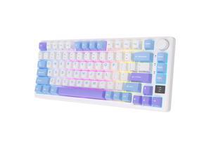 RK ROYAL KLUDGE M75 Mechanical Keyboard 2.4GHz/Bluetooth/USB-C Wired Gaming Keyboard 75% Layout 81 Keys Gasket Mounted with OLED Smart Display & Knob, RGB Backlit Hot-Swappable Blue Switch Blue Color