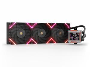 Valkyrie Syn 360 Black - AIO CPU Liquid Cooler - LCD Screen Inside PC - 3x Fluid Dynamic Bearing X12 Fans, 360mm Water Cooler, Compatible w/ AMD AM4/AM5, Ryzen 7 7800x3d, Intel 14900k, LGA1700/1200