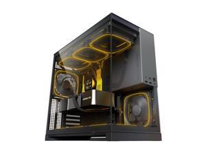 Geometric Future M5 Tempered Glass Mid Tower, E-ATX/ATX Gaming Case, 1.2mm Steel, Type C, Toolless Panels, Support 420/360 Radiator, ARGB PWM 140m fan x 5 Pre-Installed, Black/Grey, GEO-M5F-BG